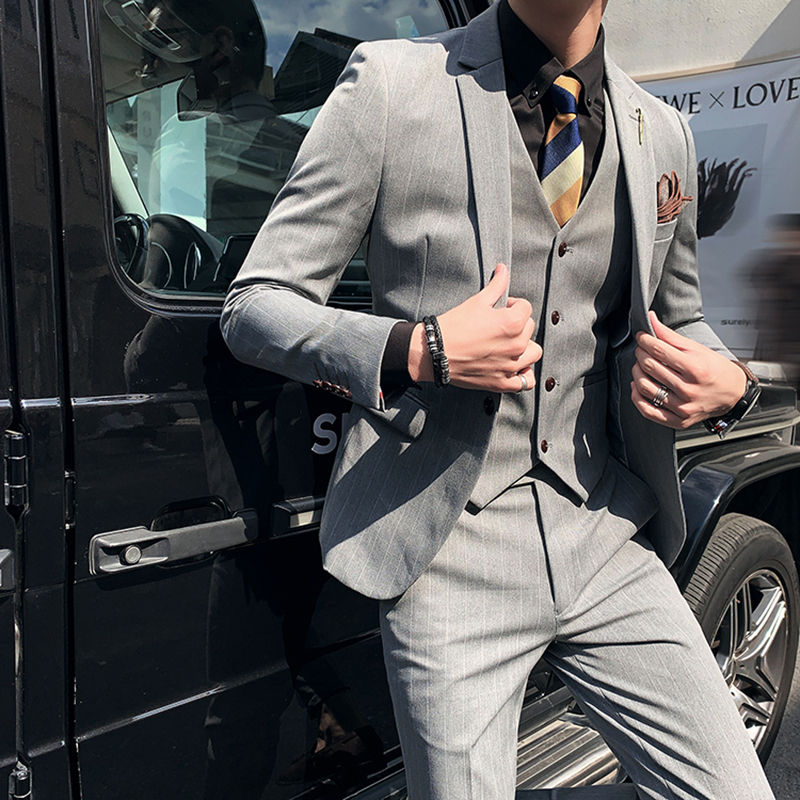 Western suit suit men's three sets of Korean version sashimi small suits career positive dress bridegroom costumes groom wedding gown
