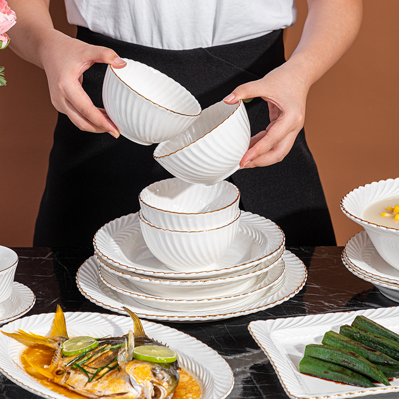 European-style ceramic bowl plate plate household single meal bowl fish plate light luxury soup bowl large noodle bowl high-end tableware