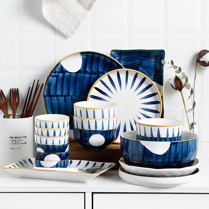 Day style and wind cutlery sets Bowls Dish dishes Dish Suit Home Nordic Wind Light Lavish Bowls Chopsticks Modern Minima Plate Bowl