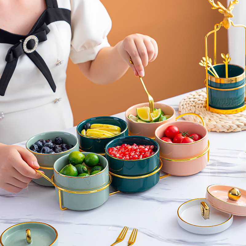 Delicacy with lid dried fruit tray Living room Home Tea Table Snack Tray Fruit Ceramic Containing Box Creative Snack Candy Jar