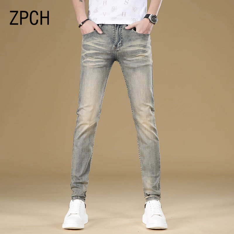 High-End Men's Jeans, Summer Thin Style, 2026 New Vintage Washed Stretch Slim Fit Skinny Pants, Trendy Brand