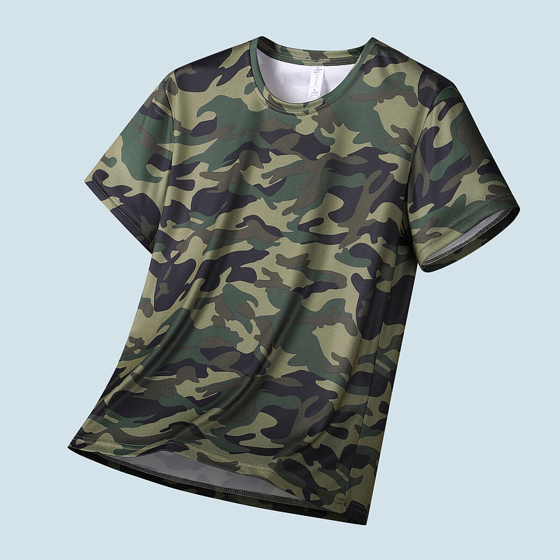 Military Green Camouflage Short-Sleeved Men's T-Shirt Summer Ice Silk Breathable Quick-Drying Physical Fitness Clothing Half-Sleeved Student Military Training Top Military Green Camouflage Short-Sleeved Men's T-Shirt Summer Ice Silk Breathable Quick-Drying Physical Fitness Clothing Half-Sleeved Student Military Training Top