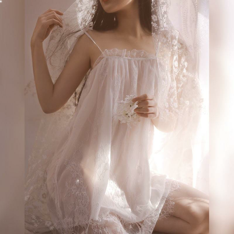 Extra Large Size 100kg Ice Silk Lace Nightgown Feminine Princess Fairy Suspender Pregnant Women Summer Dress Extra Large Size 100kg Ice Silk Lace Nightgown Feminine Princess Fairy Suspender Pregnant Women Summer Dress