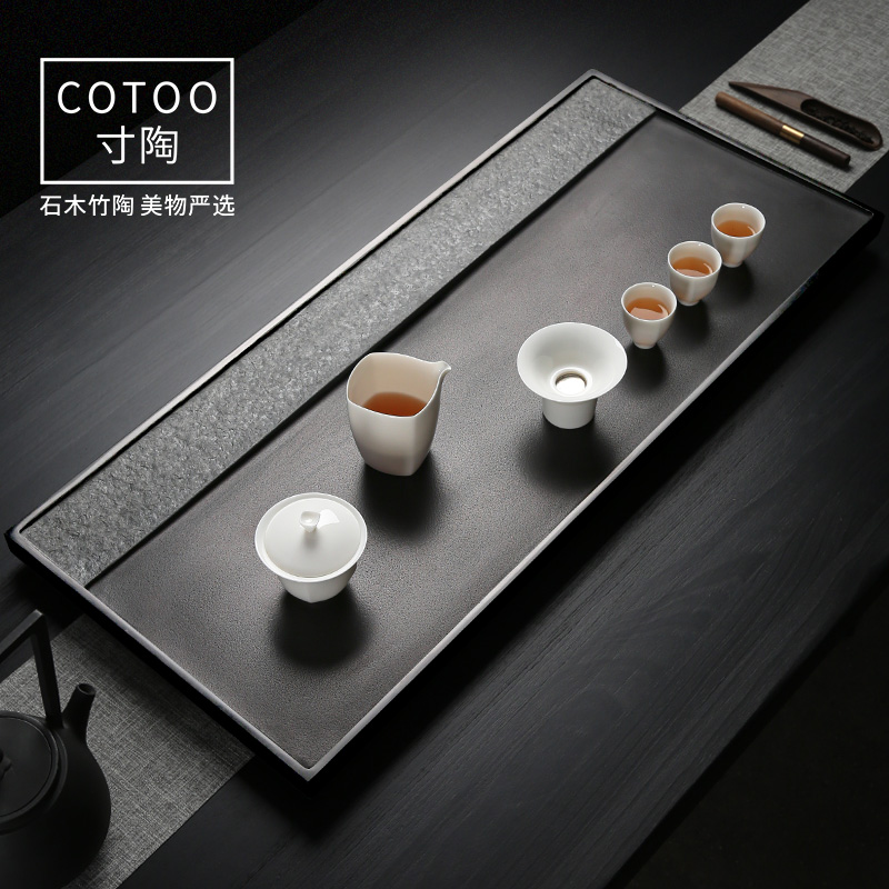 Inch pottery natural simple black gold stone tea plate Modern household balcony stone tea table Creative large tea tray tea sea