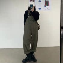 Retro port craze Street Aging Beating bottom suit Back with pants Long sleeves Overalls Korean version Two sets of T-Shirt women Fall