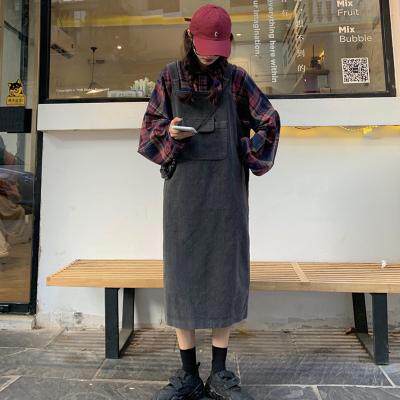 Retro port Wind relaxation Korean version of women Two sets of women with small sub-cuddling bag foreign dress Plaid Shirt Spring Autumn Suit