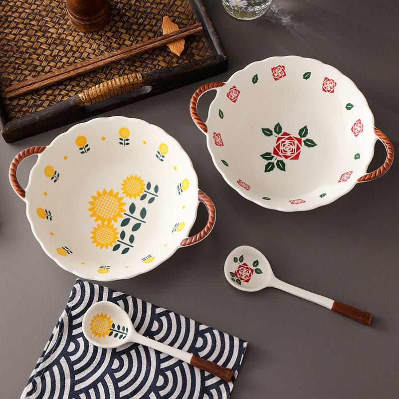 Chinese double ear noodle bowl with ramen bowl soup bowl 2022 new anti - hot red screw powder dedicated