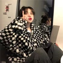 Autumn Winter 2020ins Plush Fried Street Thickened Plaid Lamb Wool Jacket Blouse Blouse Womens New Korean Version Loose 100 lap