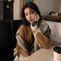 Head hair round collar display slim knit cardiovert 3DU ~ retro cover 100 hitch outside wearing loose foreign air hit color