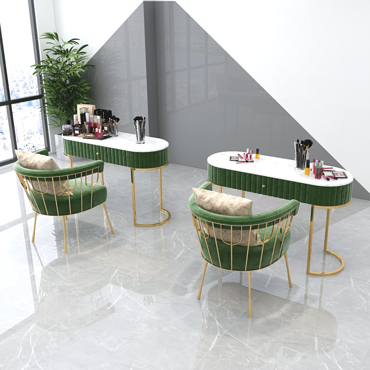 Nordic Network Red Store Marble Single Double Nail Table and Chair Set Combined Modern Simple Double Soft Bag Panel