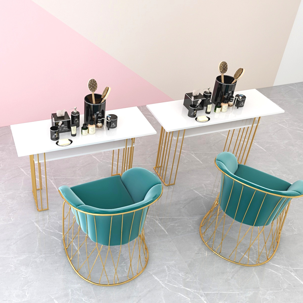 Nail tables and chairs Single double small network red simple modern Nordic marble countertop nail table and chair suite