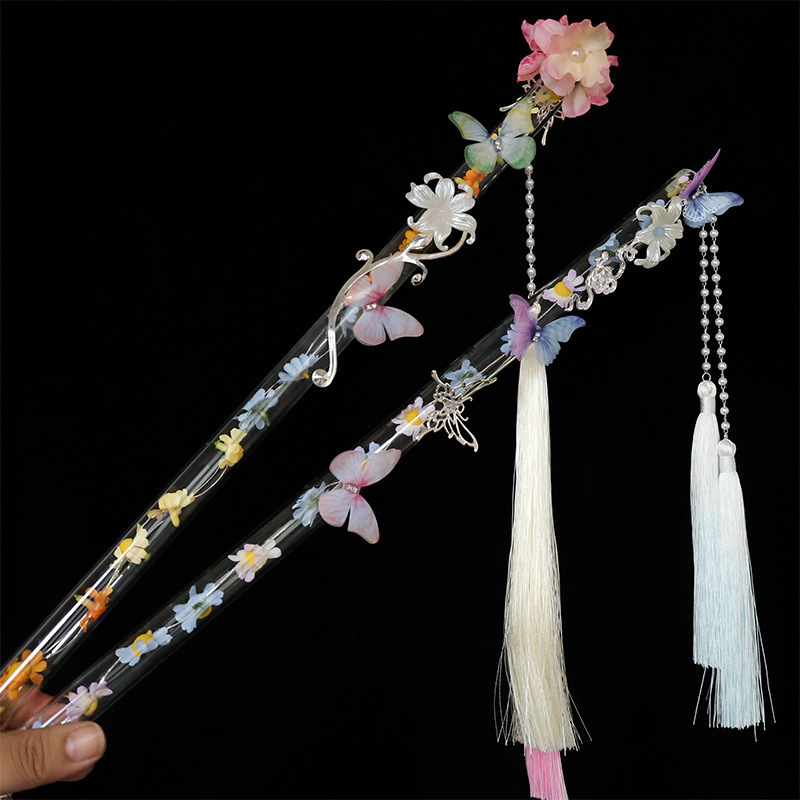 Luminous Handheld Flute with Tassels, Traditional Chinese Style, Suitable for Mid-Autumn Festival and New Year, Hanfu Cosplay, Runway Shows, and Photo Props