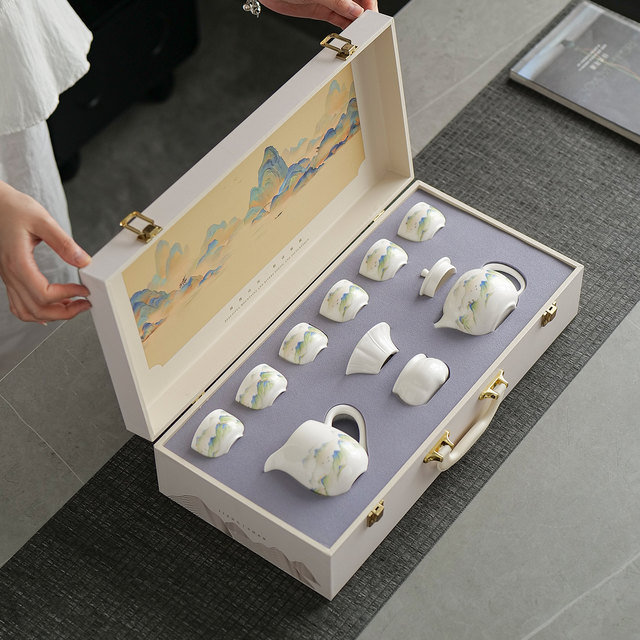 Gift box for elders with mutton fat jade tea set