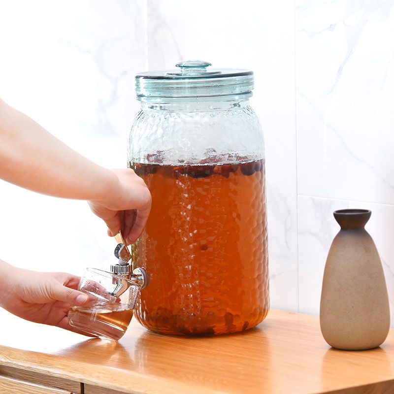 Refrigerator cold kettle with faucet refrigerator cold kettle horizontal summer cold kettle transparent glass dessert beverage bucket