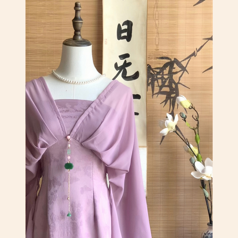 【Purple Jade】Early Autumn New Chinese-Style Purple Dress, Faux Two-Piece, Slim Fit, Elegant Jacquard, Cool and Stunning Long Dress