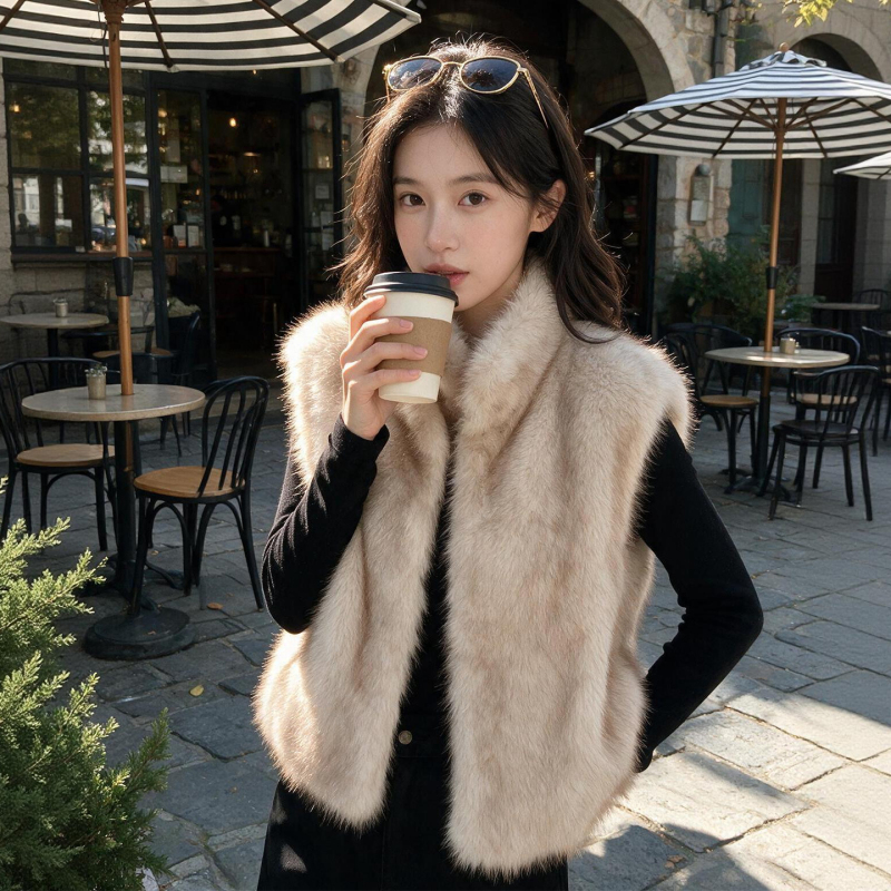 Eco-Friendly Faux Fur Vest Jacket for Women, Autumn and Winter Short Sleeveless Vest, Fur Integrated