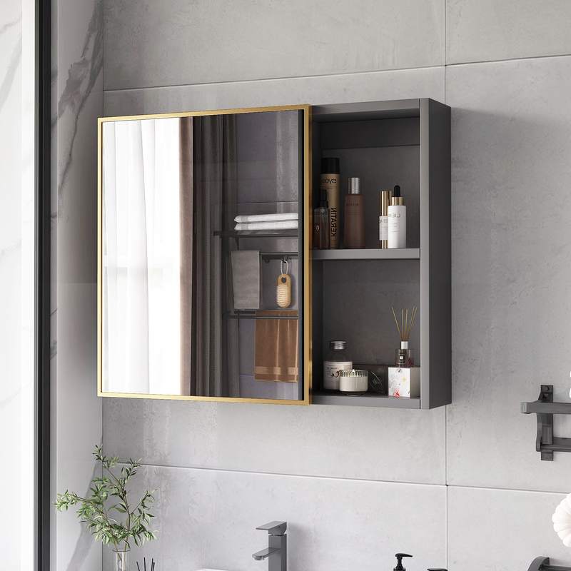 Light Luxury Bathroom Mirror Cabinet with Washbasin, Separate Solid Wood Bathroom Mirror Cabinet, Storage Cabinet, Wall-Mounted with Shelf Mirror