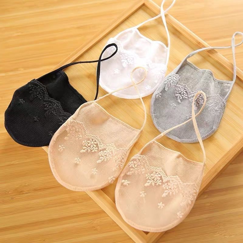  Invisible socks female summer style 5 double ultra-thin harness super shallow mouth lace fine mesh with sock hollowed-out without foot half sole cushion