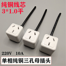 1 flat three-hole female plug three-pin female socket without wire female plug 10A three-pole female plug three-phase socket two-pin socket