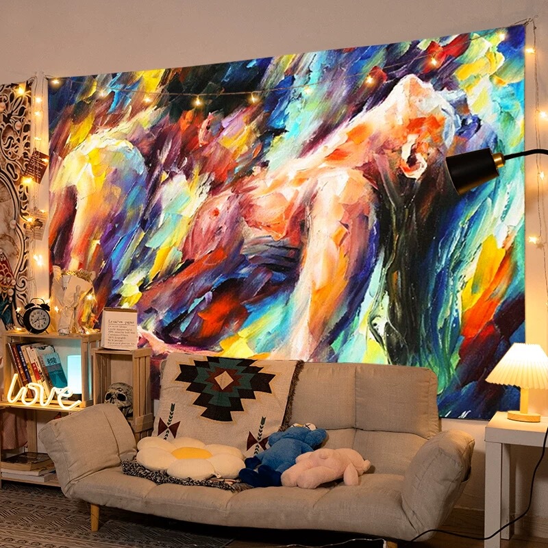 Sexy Oil Painting Wall Cloth Hanging Cloth Background Wall Decoration Bedroom Bedside Background Cloth Ugly Canvas High-End Tapestry