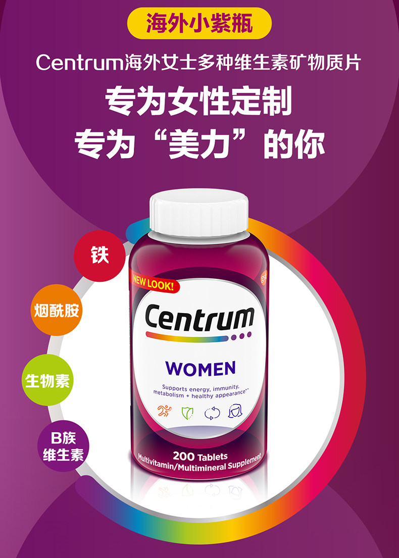 美版 善存 男女士 多维矿物质复合维生素片 200粒/瓶 图4