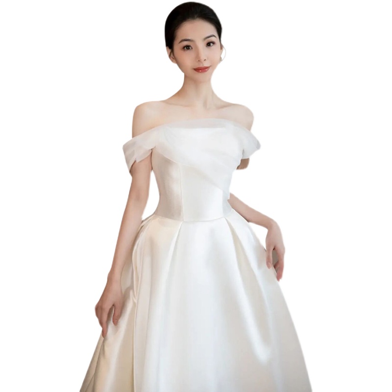 One -character satin light wedding dress 2024 new bride simplicity atmosphere high -end French forest -style dragging tail out One -character satin light wedding dress 2024 new bride simplicity atmosphere high -end French forest -style dragging tail out