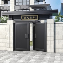 庭院雕刻大门铝艺别墅对开门自建房院子门铝合金推拉门大门双开门
