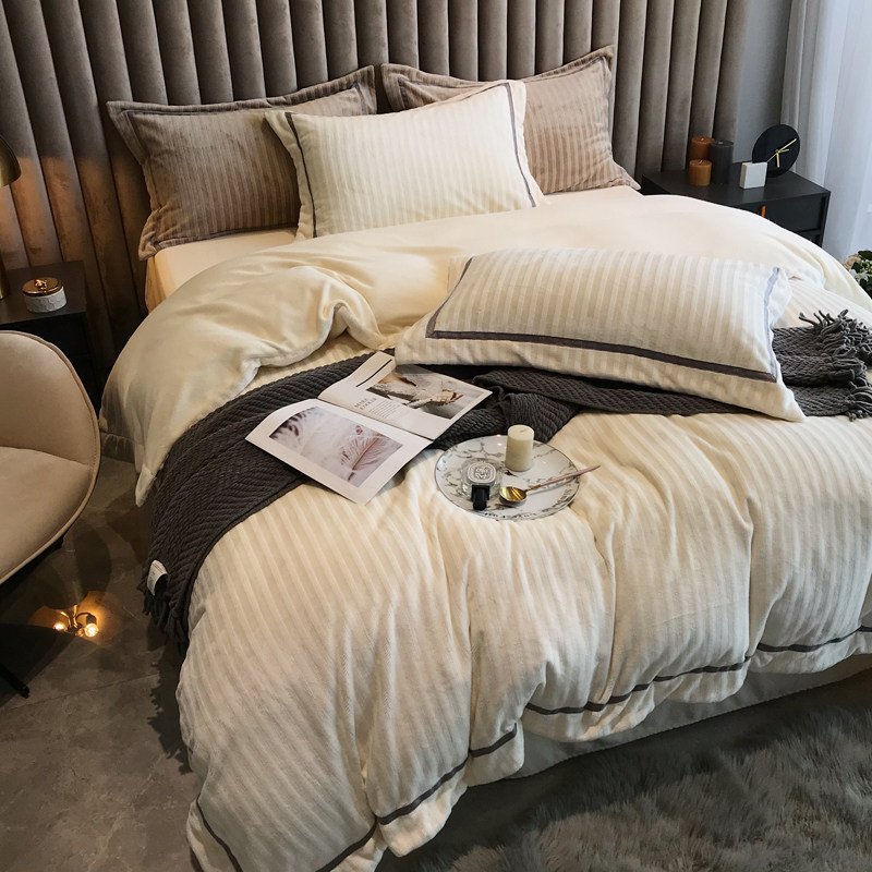 European-style solid color four-piece winter warm milk velvet four-piece double-sided jacquard sheet 1 8m bedding
