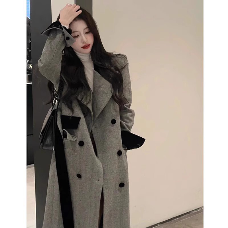 Gray Thick Woolen Coat for Women, Autumn and Winter, Petite Size, Korean Style, British Style, Hepburn Style