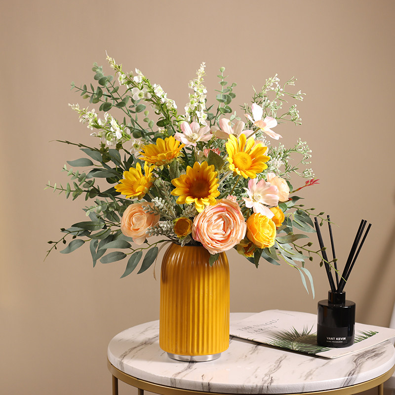 Sunflower Emulation Floral Advanced Sensation Table Hem Flowers Home High-end Dry Flower Tea Table Floral Swing Piece Yellow Fake Bouquet