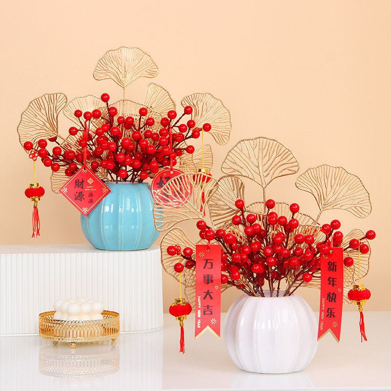 Red Fruits Hair Chaeze Fruits Emulation Flowers Fake Flowers Table Hem Flowers Furnishing Winter Green Fruits Joe Relocating New Residence New Year Decorations Flower Hem Pieces 