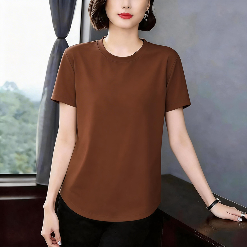 Casual Pure Cotton Women's T-Shirt Short-Sleeved 2026 Summer New Style Loose Slimming Look That Covers the Flesh Korean Style T-Shirt Coffee Color Shirt