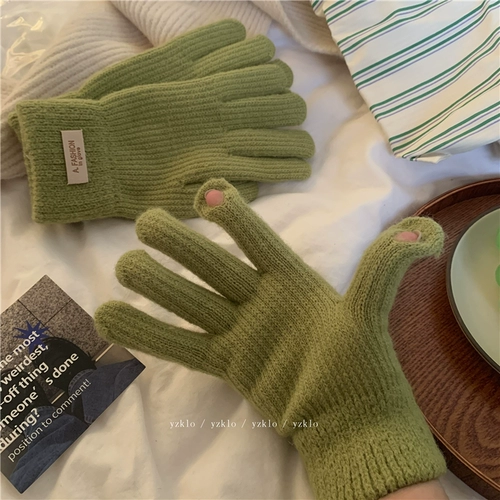 Милые перчатки, удерживающий тепло трикотажный мобильный телефон для школьников, сенсорный экран