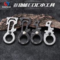  Hongfeng stainless steel multi-function outdoor safety carabiner quick hanging keychain EDC tool card small hanging buckle hook