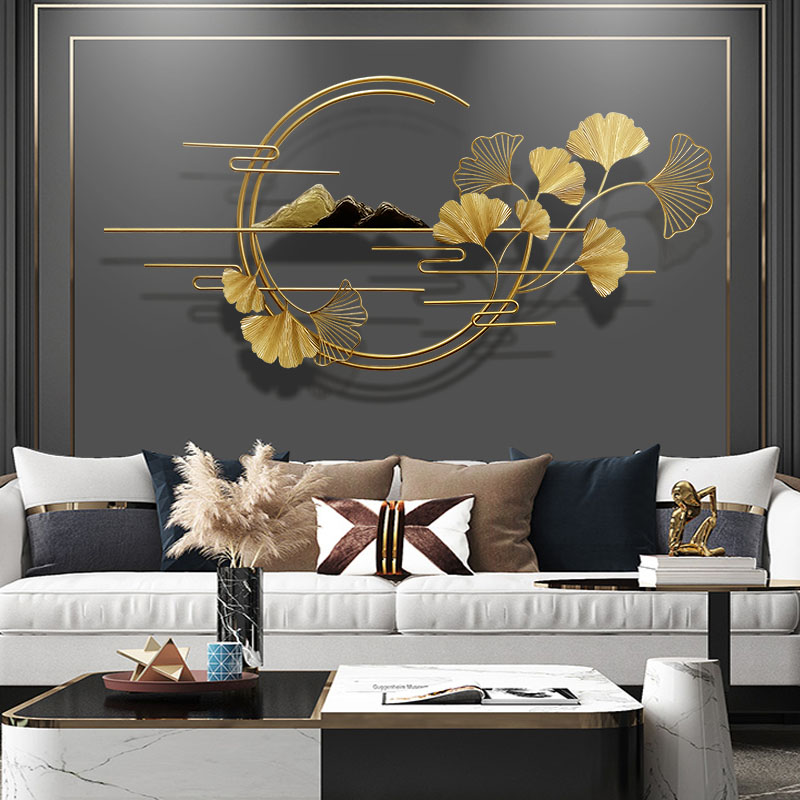 New Chinese style light luxury landscape wall decoration living room sofa background wall creative dining room wall ginkgo leaf decoration pendant