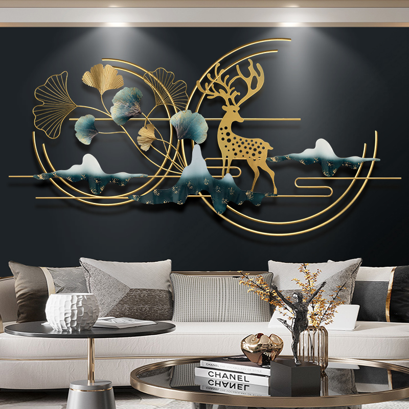 New Chinese living room background wall decoration Wall hanging metal light luxury wall pendant decoration Creative dining room wall hanging decoration