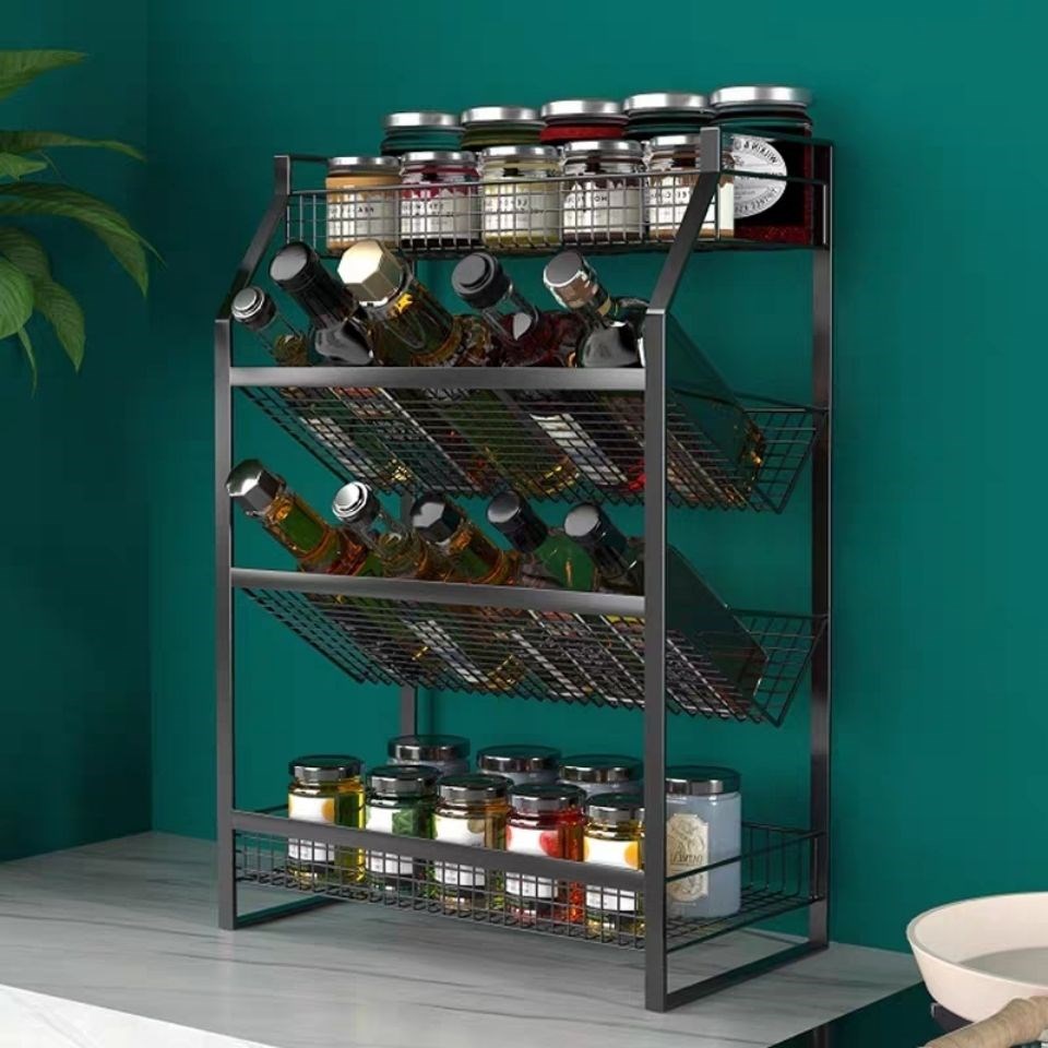  Kitchen shelf Containing Shelf Kitchen Multilayer Oil Salt Sauce Vinegar Sauce Free of perforated Seasoning Tank Shelf Multilayer