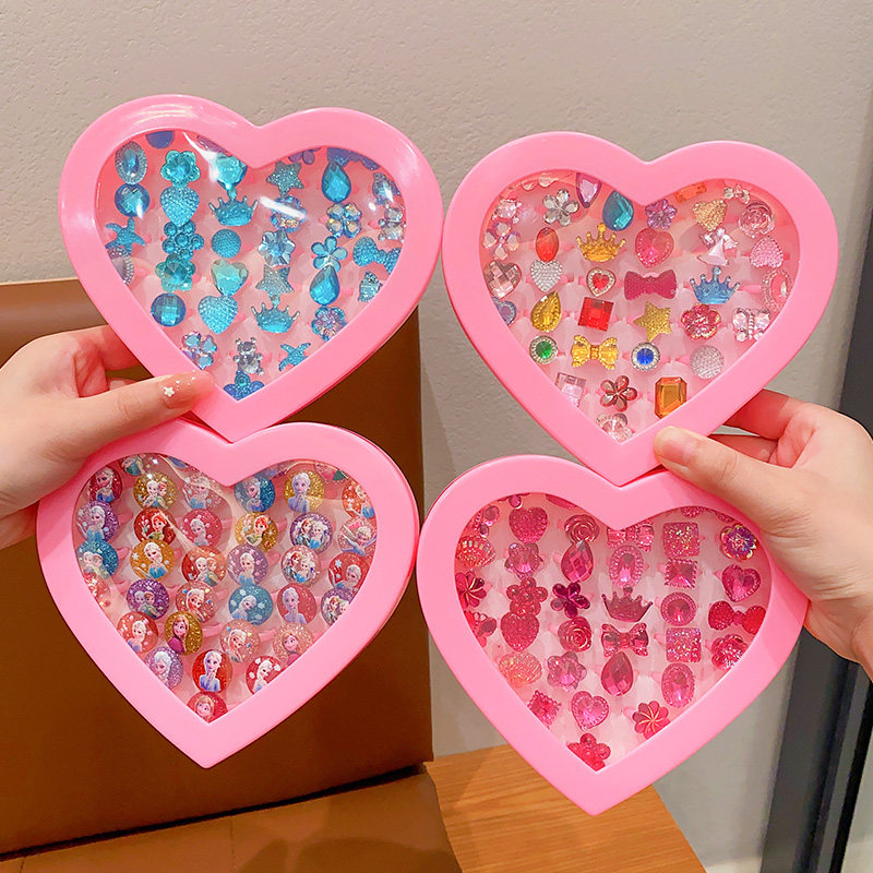 Child Ring Suit Girl Imitation Diamond Crystal Gem Ring Princess Cartoon Toy Accessories Girl Jewelry-Taobao