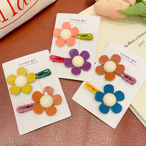 Демисезонная детская милая заколка для волос, шпильки для волос, челка, безвредная заколка-крабик, аксессуар для волос, в цветочек, не повреждает волосы