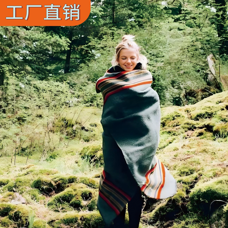 Spw Outdoor Camping Wool Blanket 80% Wool Warm and Moisture-Proof Picnic Mat Shawl Blanket Autumn and Winter Export Surplus