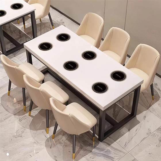 6인용 대리석 냄비 테이블, 인덕션 밥솥, 통합 바베큐 레스토랑 테이블, 가정용 상업용 바베큐 테이블과 의자 조합