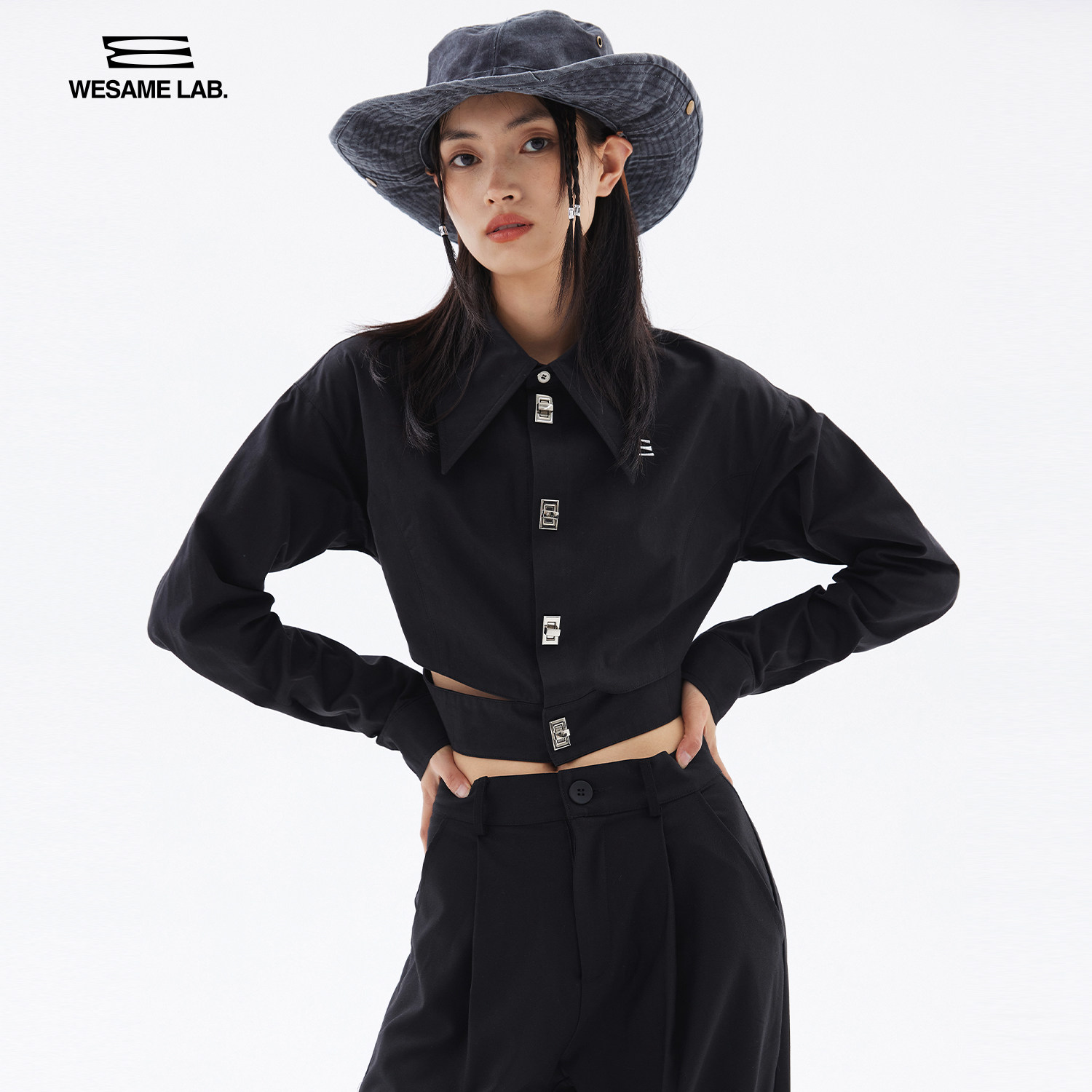 WESAME LAB small shirt women's design sense niche personality long-sleeved early autumn women's short version shirt pointed collar