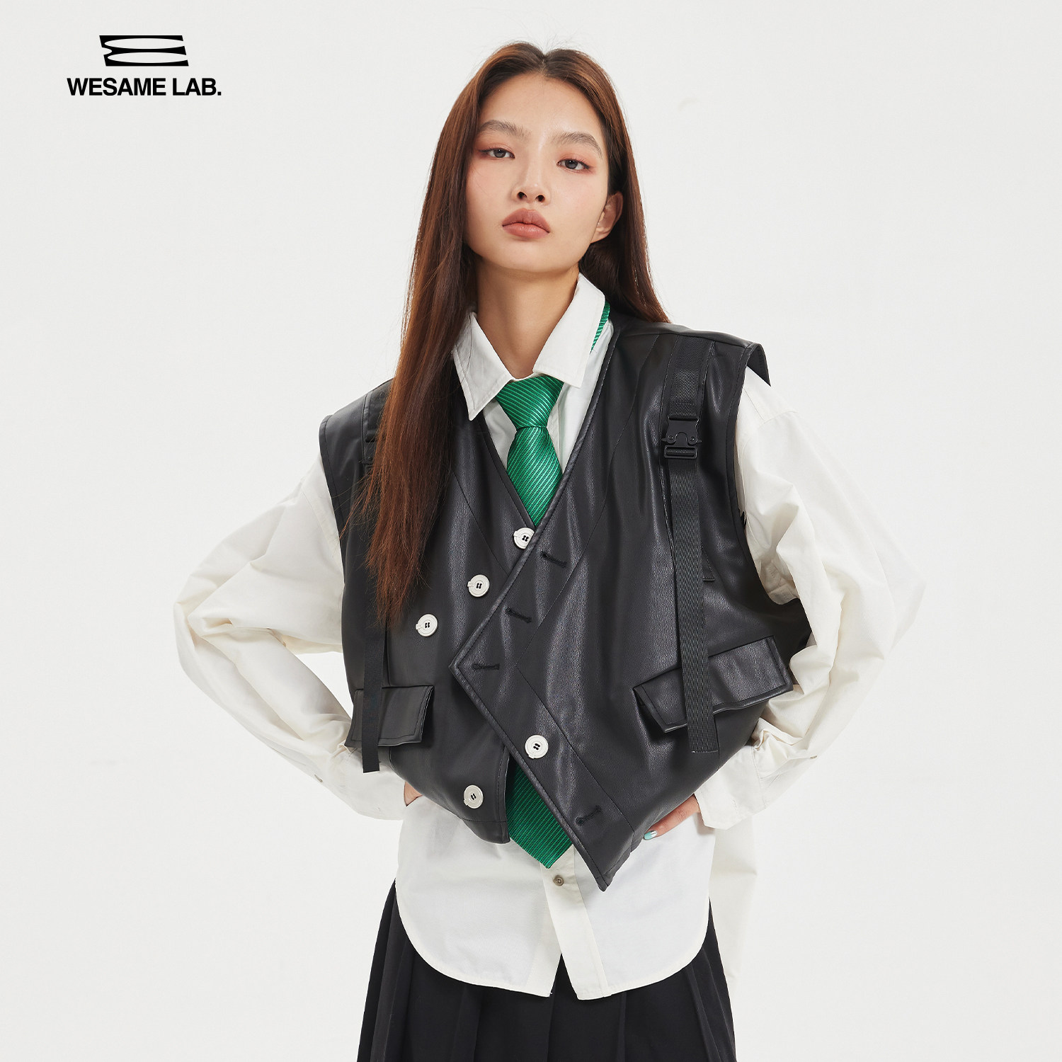 WESAME LAB vest leather motorcycle tide short leather vest jacket women's layered jacket original designer