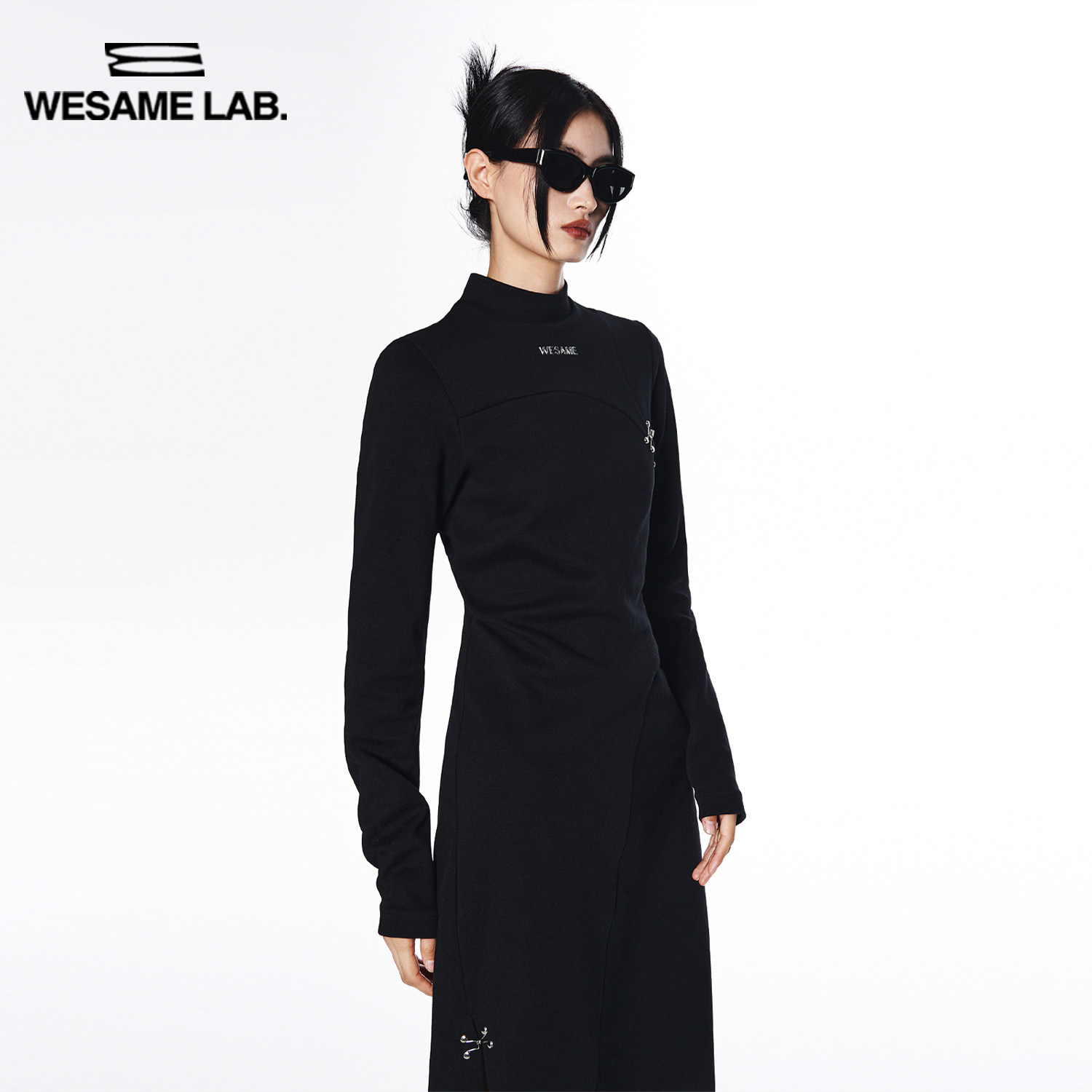 WESAME LAB original design small high-neck new Chinese national style round neck bag hip hook buckle split dress