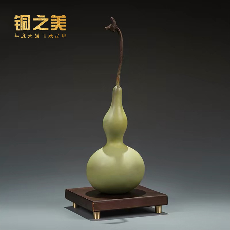 Brass Gourd Ornament, New Chinese Style Antique Shelf, Fortune, Prosperity, Longevity Handicrafts, Office Desk, Entrance Hall, Home Decoration Gift