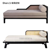 Nordic solid wood rattan chaise longue modern minimalist living room lounge chair bed and breakfast hotel club bedroom single sofa couch
