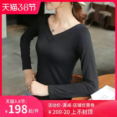 2021 Spring and Autumn new sexy V neck T-shirt women long sleeve front and rear double V backless top leak collarbone slim base shirt