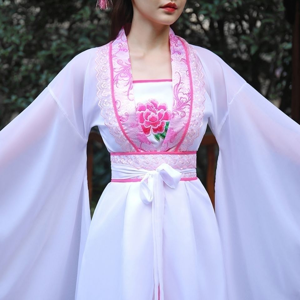 Wide-sleeved Hanfu female students ancient costume long section super fairy fairy skirt dance costume performance costume skirt skirt Chinese style dress