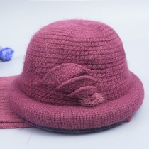 Winter elderly hat female grandma rabbit wool knitted warm wool basin hat middle-aged and elderly mother thickened cotton top hat