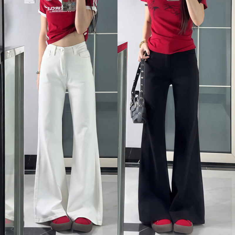 White Flared Jeans for Women, 2026 Summer New Style, Plus Size, High-Waisted, Slimming, Stretchy Straight-Leg Bell-Bottom Pants